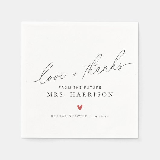 Modern Elegant Script Liefde + Bedankt Vrijgezelle Servet (Voorkant)