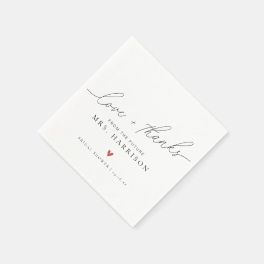 Modern Elegant Script Liefde + Bedankt Vrijgezelle Servet (Hoek)