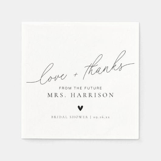 Modern Elegant Script Liefde + Bedankt Vrijgezelle Servet (Voorkant)