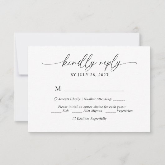 Modern Elegant Script Menu Keuze Bruiloft RSVP (Voorkant)