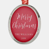 Modern Elegant Script Merry Christmas Red Metalen Ornament (Links)