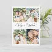 Modern Elegant Script Merry & Married 4 Foto Feestdagenkaart (Staand voorkant)
