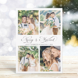 Modern Elegant Script Merry & Married 4 Foto Feestdagenkaart