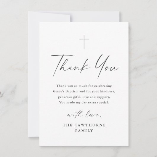 Modern Elegant Script Minimal Baptism Bedankkaart (Voorkant)