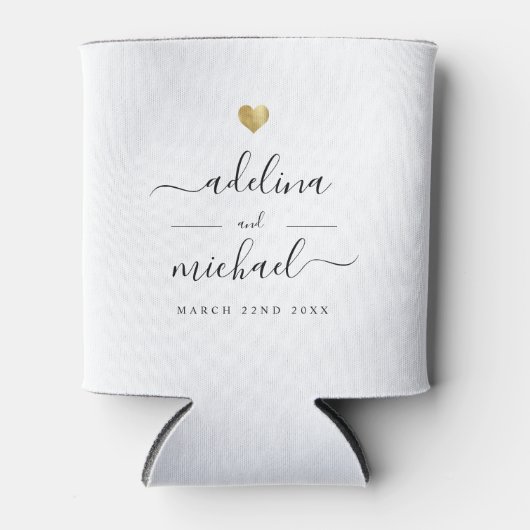 Modern Elegant Script Minimal Gold Wedding Favor Blikjeskoeler (Voorkant)