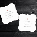 Modern Elegant Script Minimal Gold Wedding Favor Kartonnen Onderzetters<br><div class="desc">Moderne trouwpartij bevoordeelt papieren onderzetter met je eigen namen in elegante,  slanke scriptkalligrafie,  de namen van het paar en de datum van je viering. Dit is de minimalistische zwarte en witte versie met een afgedrukt roos golden hartdetail. Ook geschikt voor vrijgezellenfeesten,  verlovingen of bacheloretpartijen.</div>