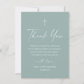 Modern Elegant Script Minimale Sage Groene Doop Bedankkaart (Voorkant)