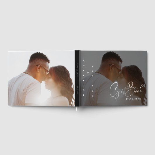 Modern Elegant Script Minimalist Photo Wedding Gastenboek (Volledig)