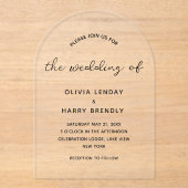 Modern Elegant Script minimalistische bruiloft Acryl Uitnodigingen (Voorkant)