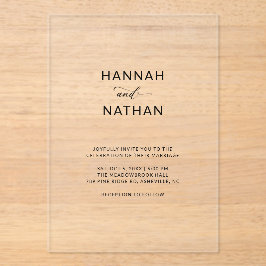 Modern Elegant Script Minimalistische bruiloft Dui Acryl Uitnodigingen