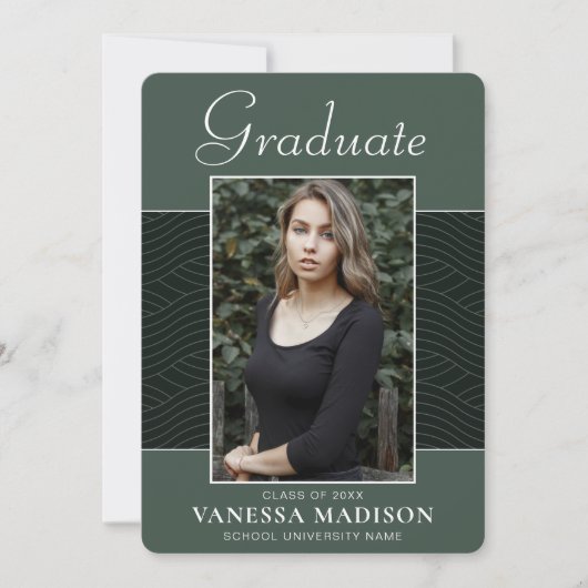 Modern | Elegant Script Mint Green 1 Photo Afstude Aankondiging (Voorkant)