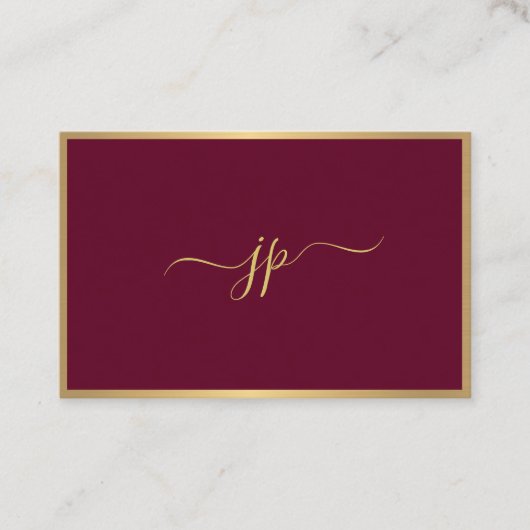 Modern Elegant Script Monogram Bordeaux Gold Euro Visitekaartje (Voorkant)