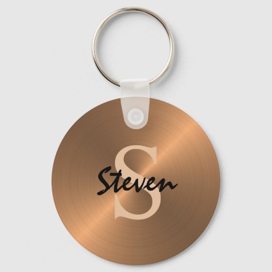 Modern elegant script monogram Bronze Metallic Sleutelhanger (Voorkant)