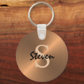 Modern elegant script monogram Bronze Metallic Sleutelhanger (Voorkant)