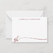 Modern Elegant Script Monogram Initialen Bourgondi Notitiekaartje (Voorkant)