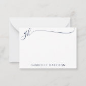 Modern Elegant Script Monogram Initialen Navy Blue Notitiekaartje (Voorkant)