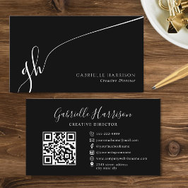 Modern Elegant Script Monogram Initialen QR-code Visitekaartje