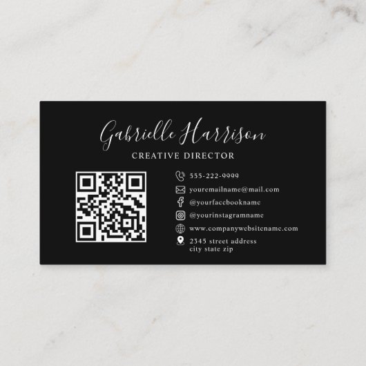 Modern Elegant Script Monogram Initialen QR-code Visitekaartje (Achterkant)