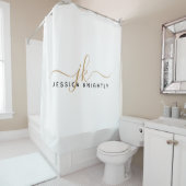 Modern Elegant Script Monogram Initialen Wit Goud Douchegordijn (In situ)