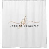 Modern Elegant Script Monogram Initialen Wit Goud Douchegordijn (Voorkant)