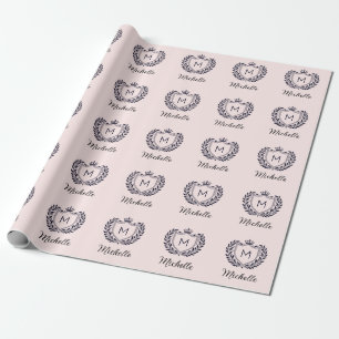 Modern elegant script Monogram Naam Custom Pink Cadeaupapier