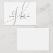Modern Elegant Script Monogram Naam Zilver Grijs Notitiekaartje (Voorkant / Achterkant)