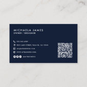 Modern Elegant Script Monogram QR-code Visitekaartje (Achterkant)