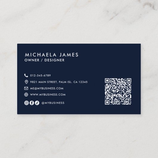 Modern Elegant Script Monogram QR-code Visitekaartje (Achterkant)