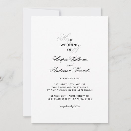 Modern Elegant Script Monogram Wedding Kaart (Voorkant)