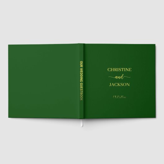 Modern Elegant Script Moss Green Wedding Gold Gastenboek (Volledig)