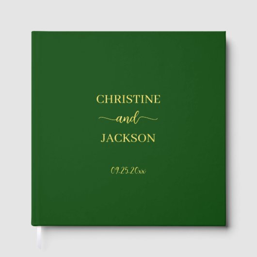 Modern Elegant Script Moss Green Wedding Gold Gastenboek (Voorkant)