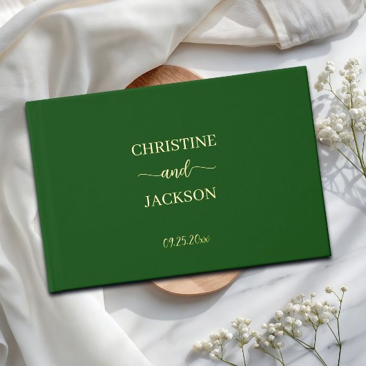 Modern Elegant Script Moss Green Wedding Gold Gastenboek