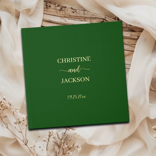 Modern Elegant Script Moss Green Wedding Gold Gastenboek