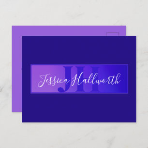 Modern Elegant Script Naam & Monogram Ombre Paarse Briefkaart