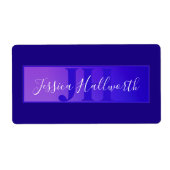 Modern Elegant Script Naam & Monogram Ombre Paarse Etiket (Voorkant)