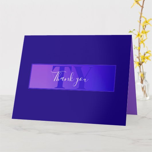 Modern Elegant Script Naam & Monogram Ombre Paarse Kaart (Gele Bloem)