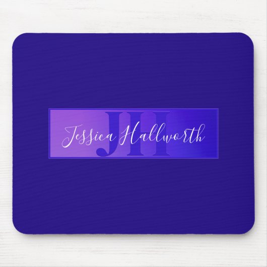 Modern Elegant Script Naam & Monogram Ombre Paarse Muismat (Voorkant)