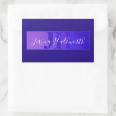 Modern Elegant Script Naam & Monogram Ombre Paarse Rechthoekige Sticker (Tas)