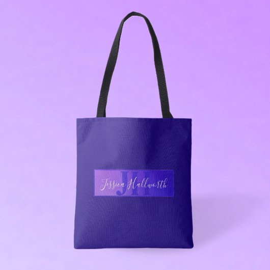 Modern Elegant Script Naam & Monogram Ombre Paarse Tote Bag