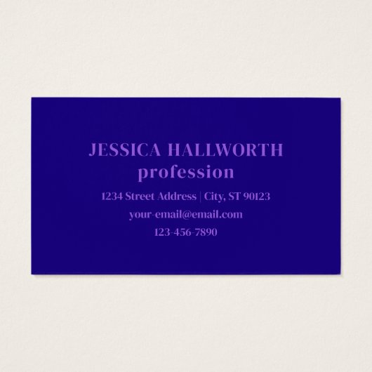 Modern Elegant Script Naam & Monogram Ombre Paarse Visitekaartje (Achterkant)