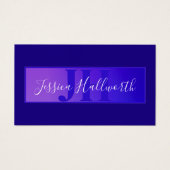 Modern Elegant Script Naam & Monogram Ombre Paarse Visitekaartje (Voorkant)