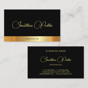 Modern Elegant Script Naam Zwart Goud Sjabloon Visitekaartje