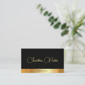 Modern Elegant Script Naam Zwart Goud Sjabloon Visitekaartje (Staand voorkant)