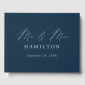 Modern Elegant Script Navy Photo Wedding Gastenboek (Voorkant)