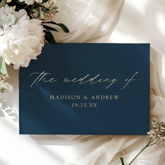 Modern Elegant Script Navy Photo Wedding Gastenboek