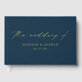 Modern Elegant Script Navy Photo Wedding Gastenboek (Voorkant)