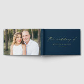 Modern Elegant Script Navy Photo Wedding Gastenboek (Volledig)