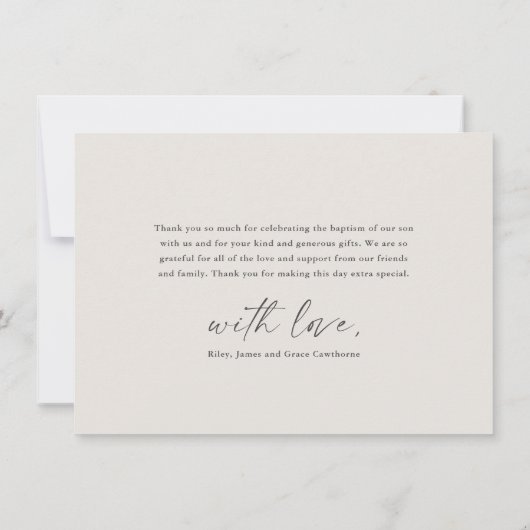 Modern Elegant Script Neutraal Doopsel Bedankkaart (Achterkant)
