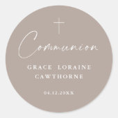 Modern Elegant Script Neutraal Eerste Communie Ronde Sticker (Voorkant)