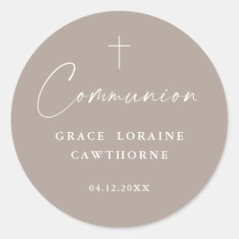 Modern Elegant Script Neutraal Eerste Communie Ronde Sticker